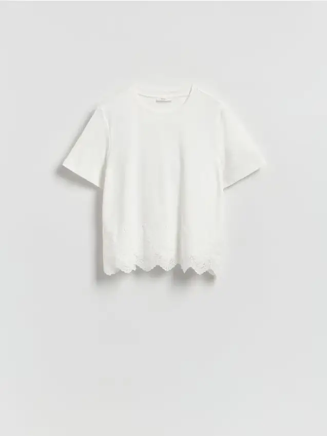 T‑shirt con applicazione in pizzo - bianco