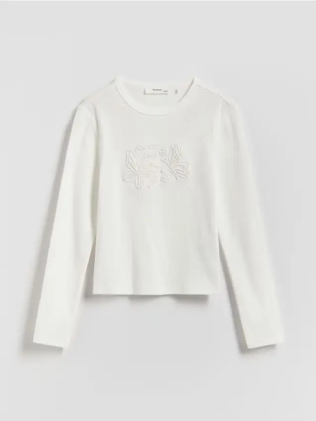 T-shirt con applicazione in rilievo - panna