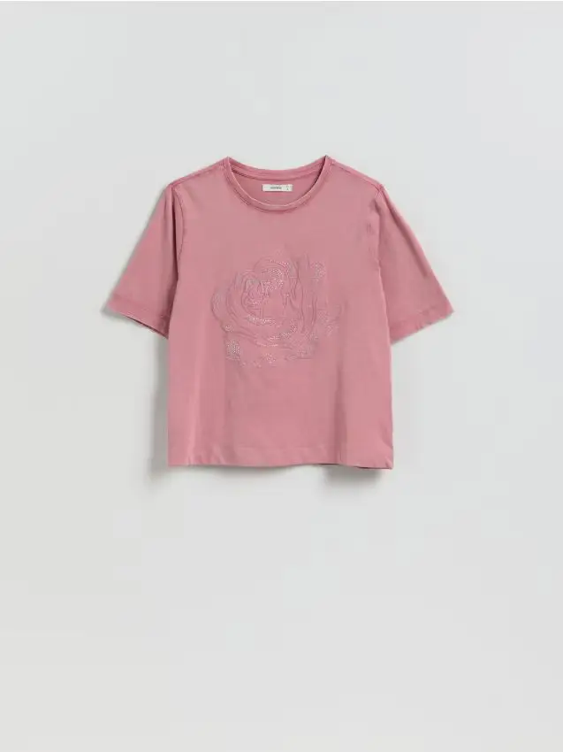 T-shirt con applicazioni luccicanti - malva