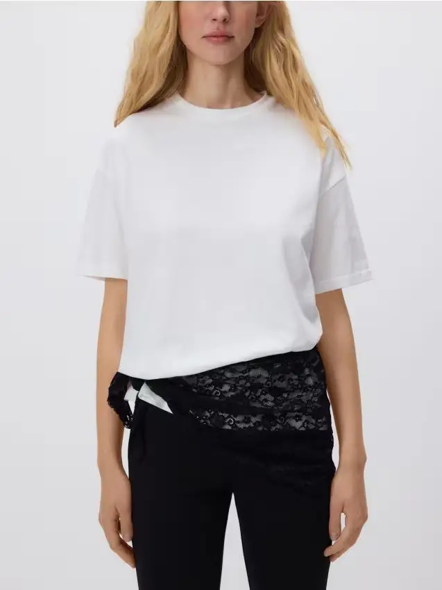 T-shirt con bandana in pizzo - panna