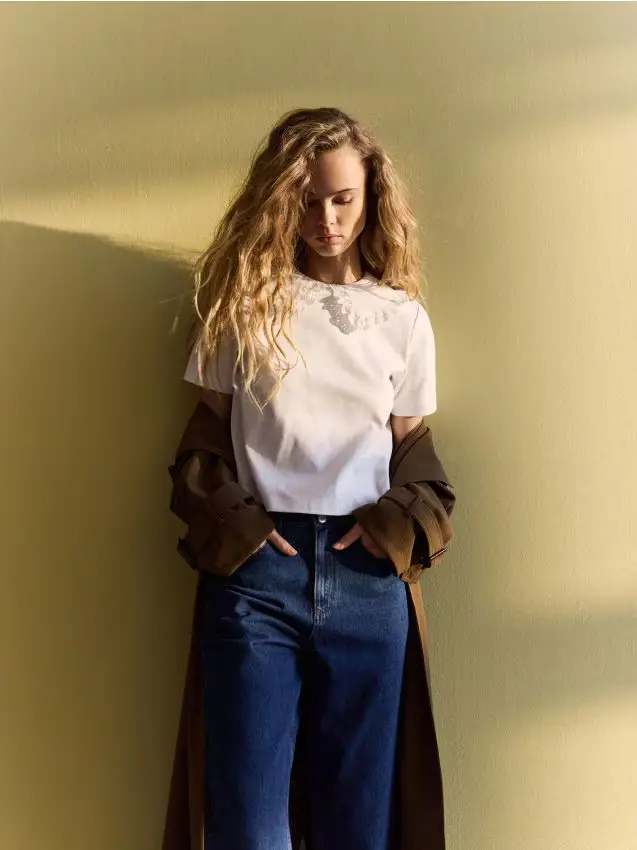 T-shirt con colletto - panna