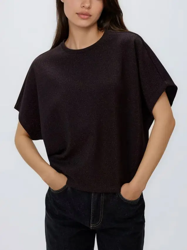 T-shirt con filo metallizzato - marrone scuro