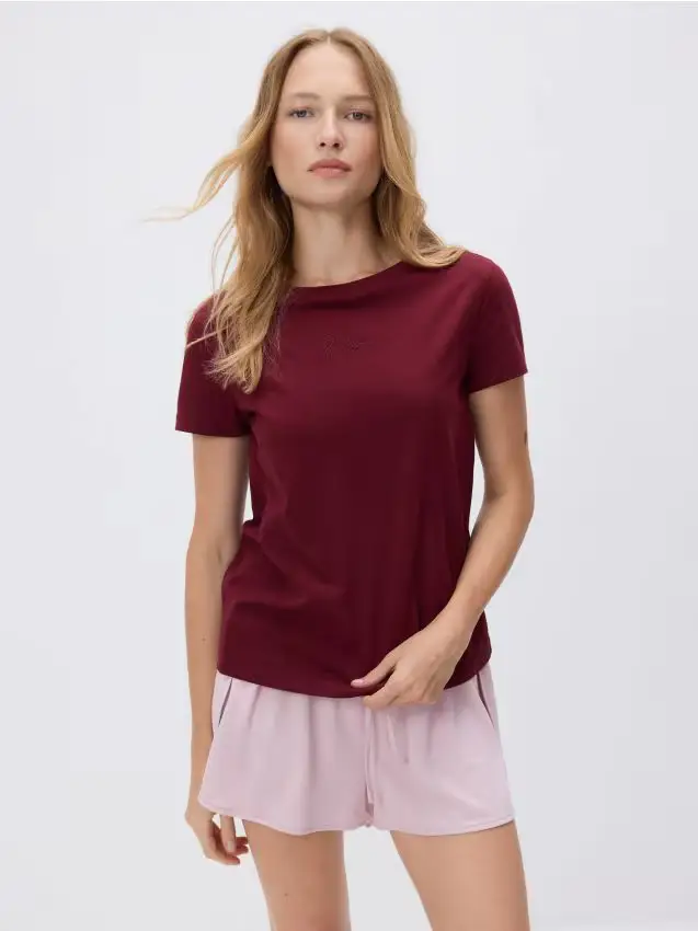 T-shirt con fine ricamo - maroon