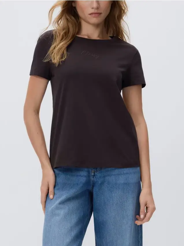 T-shirt con fine ricamo - marrone scuro