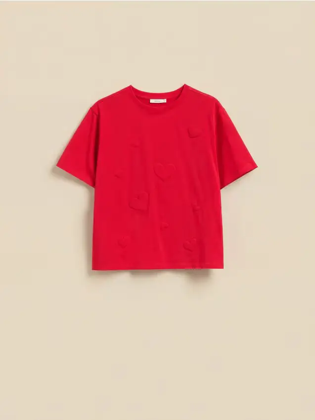 T-shirt con ricamo a cuori - rosso