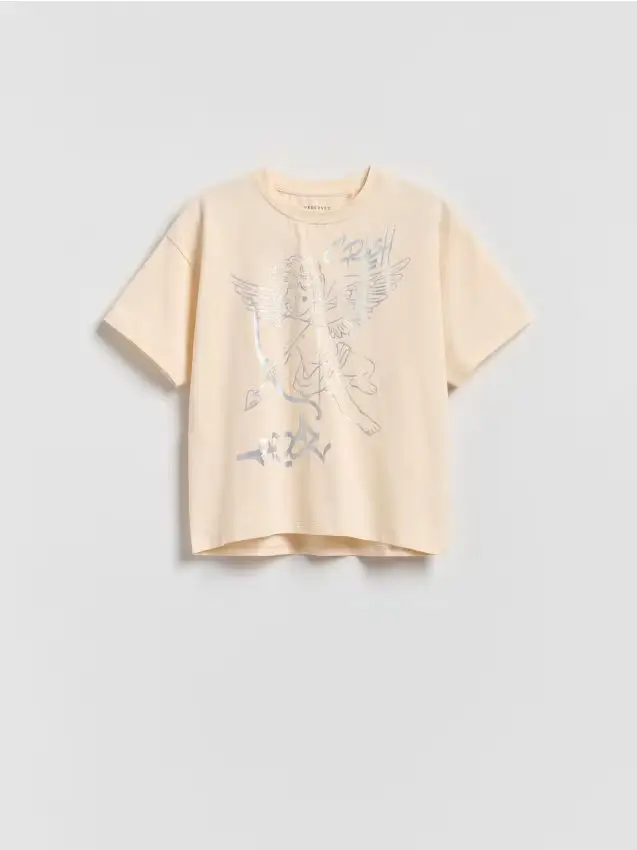 T-shirt con stampa metallizzata - nude