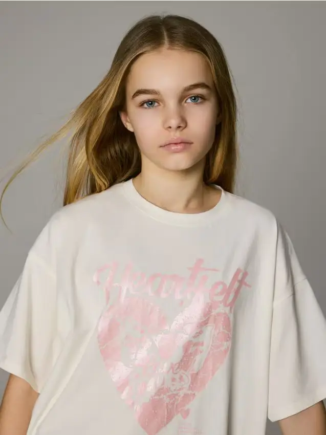 T-shirt con stampa metallizzata - panna