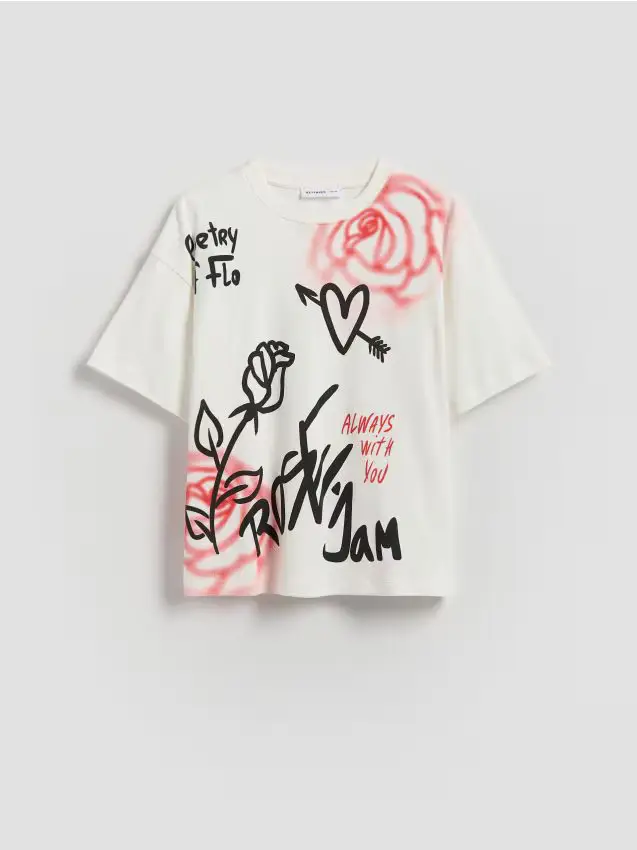 T-shirt con stampa - panna