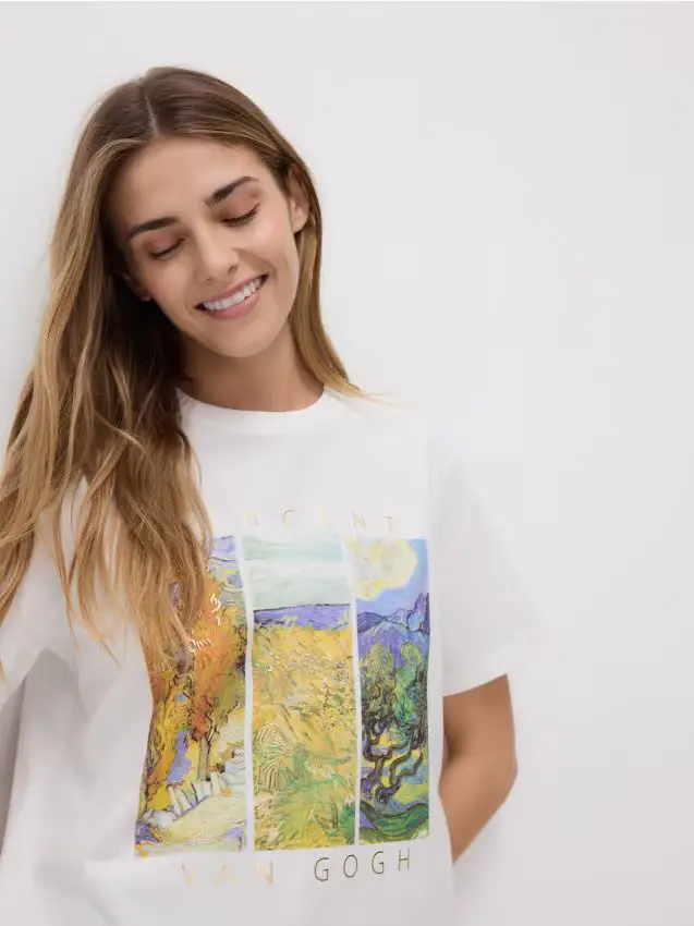 T-shirt con stampa - panna