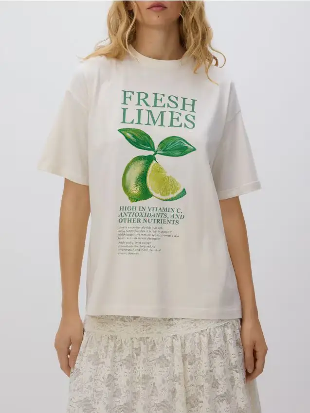 T-shirt con stampa - panna