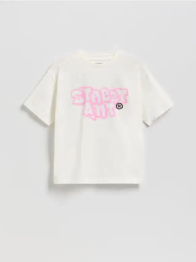 T-shirt con stampa - panna