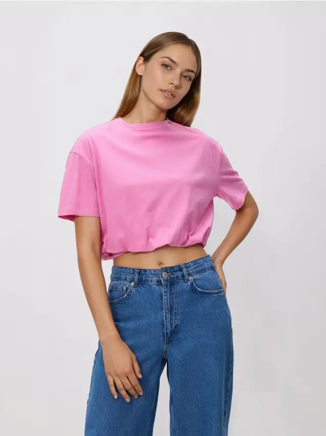 T-shirt corto con arricciatura - rosa