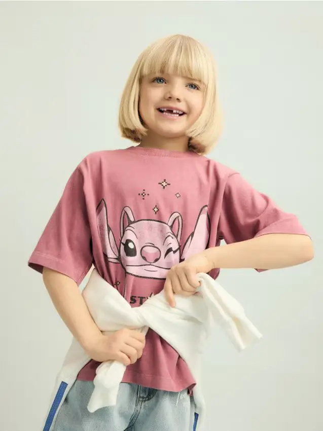 T-shirt effetto lavato Lilo e Stitch - malva