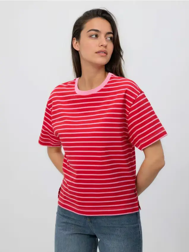 T-shirt in cotone a righe - rosso