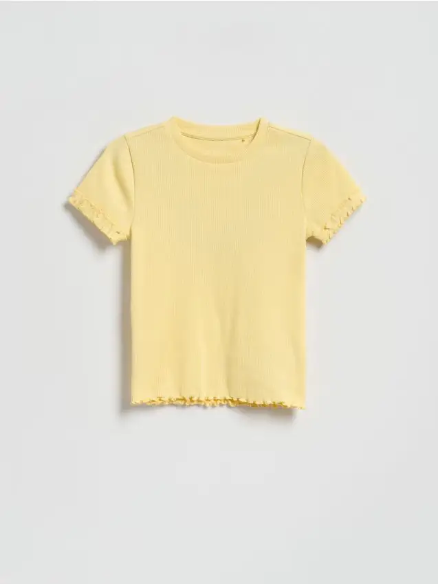 T-shirt in cotone con dettagli a volant - giallo chiaro