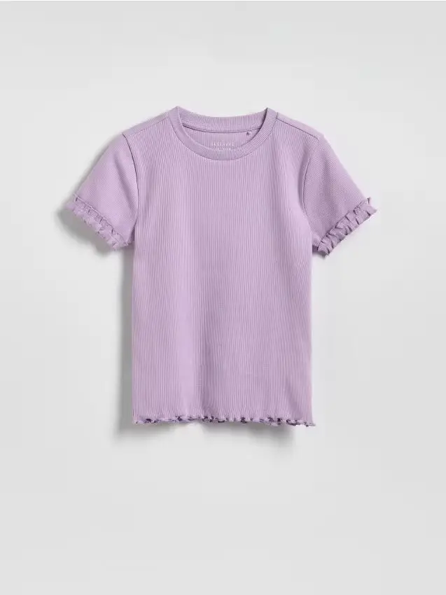 T-shirt in cotone con dettagli a volant - lavanda