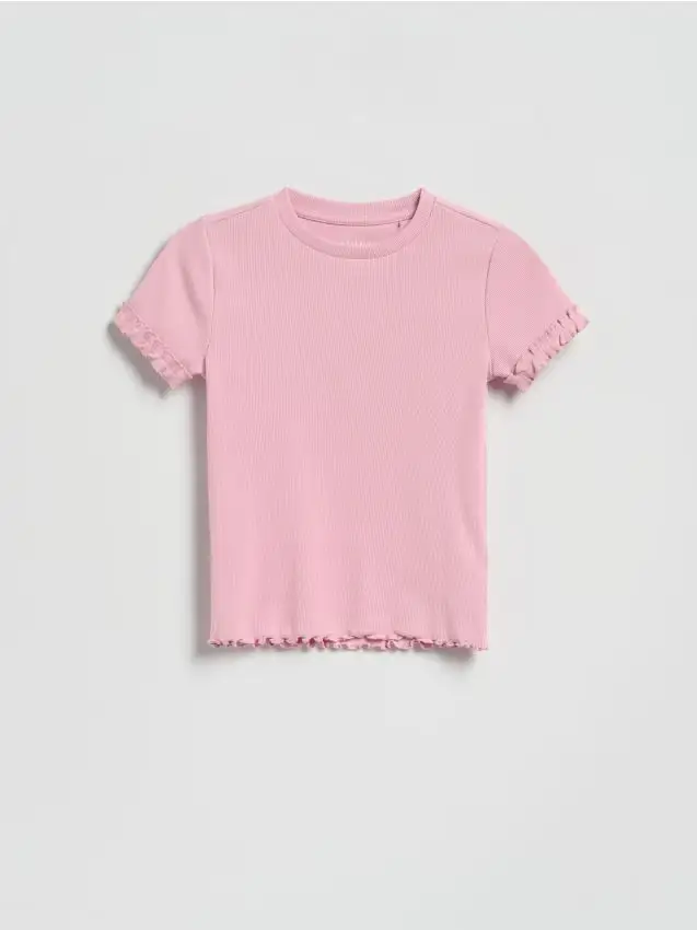 T-shirt in cotone con dettagli a volant - rosa