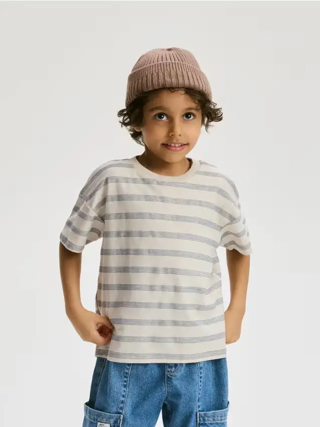 T-shirt in cotone con patch - nude