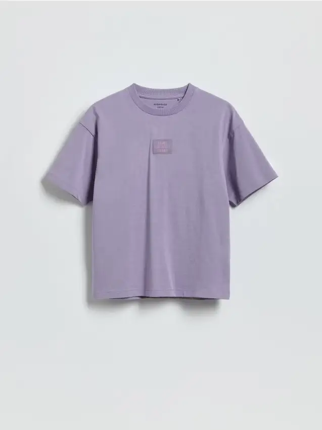 T-shirt in cotone con patch - viola