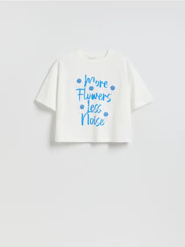 T-shirt in cotone con ricamo - bianco