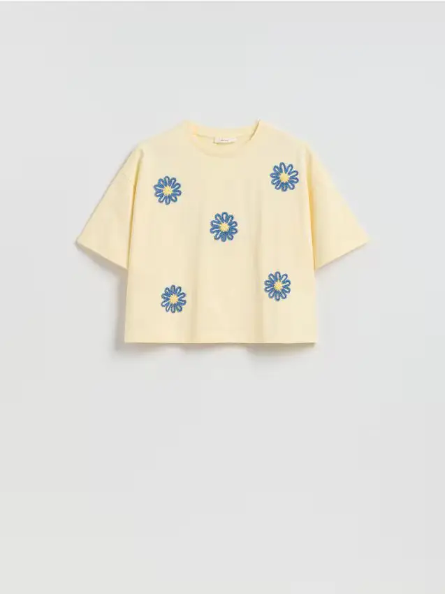 T-shirt in cotone con ricamo - giallo chiaro