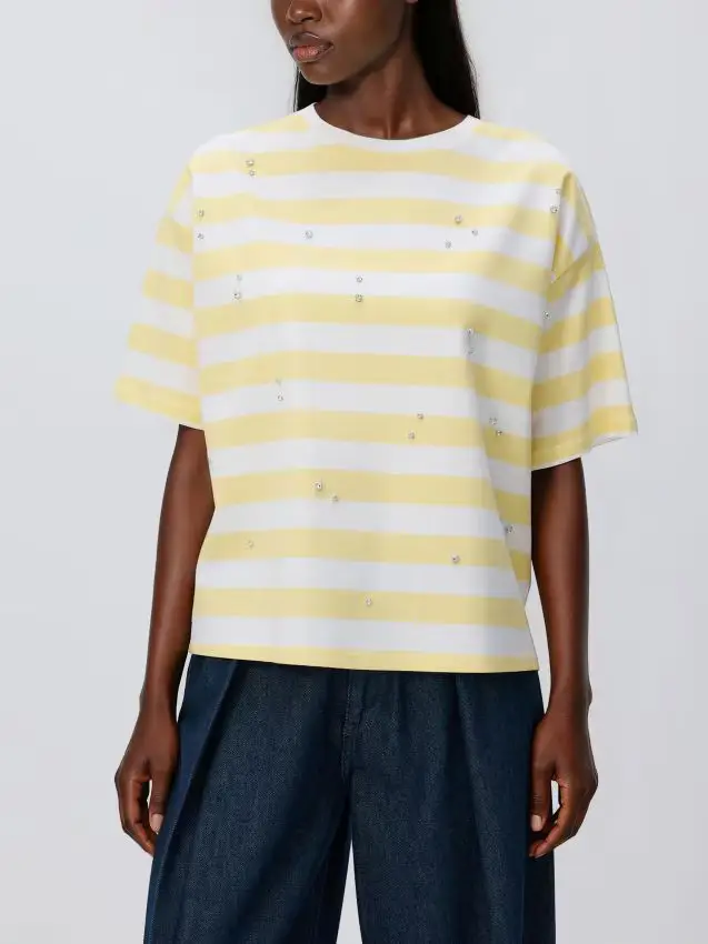 T-shirt in cotone con ricamo - giallo