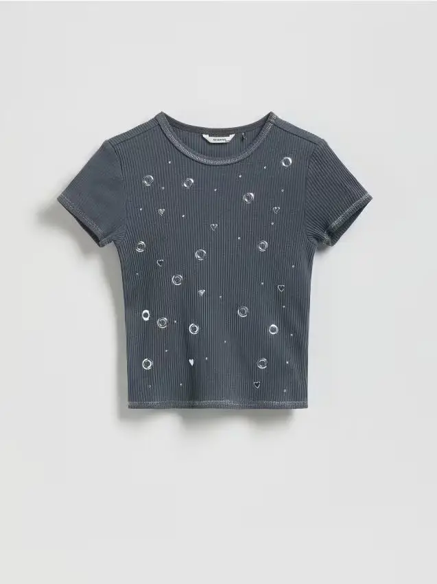 T-shirt in cotone con ricamo - grigio scuro