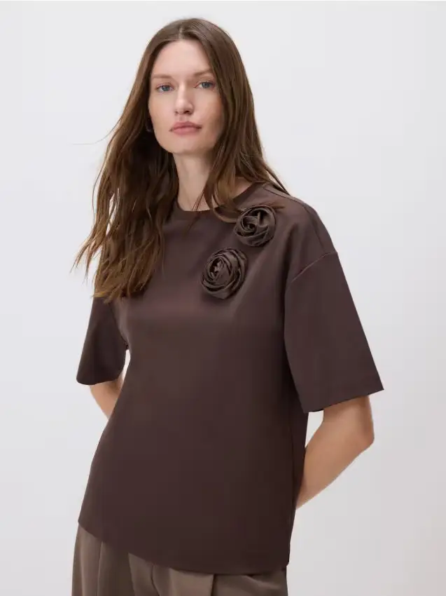 T-shirt in cotone mercerizzato - marrone scuro