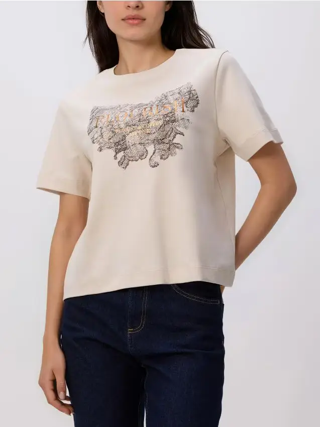 T-shirt in cotone stampato - beige