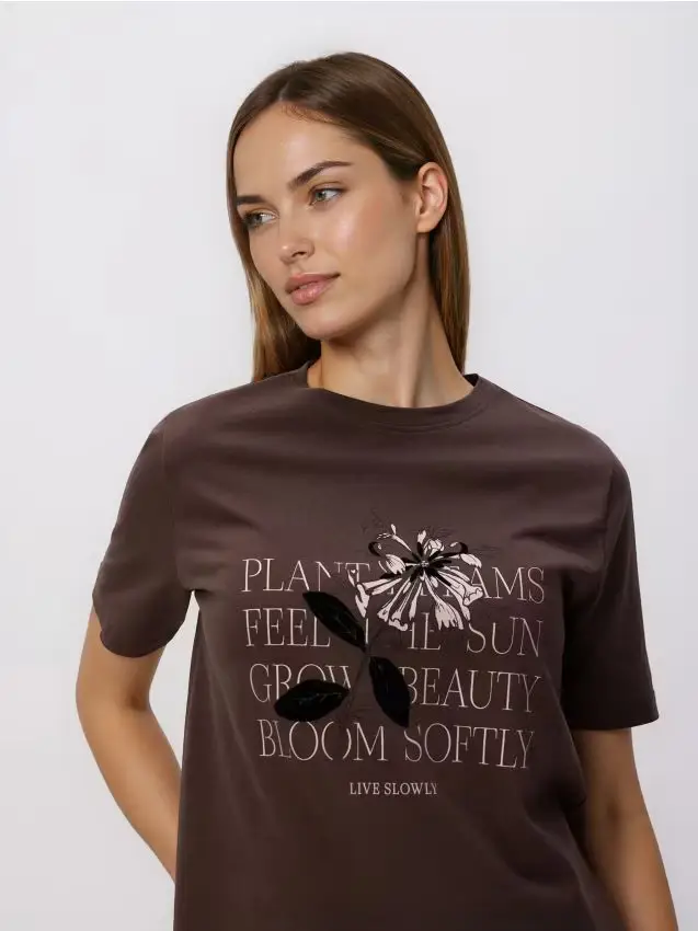 T-shirt in cotone stampato - beige