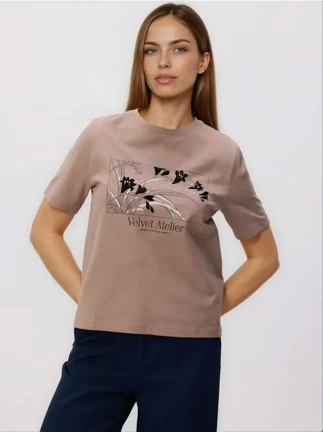 T-shirt in cotone stampato - caffè