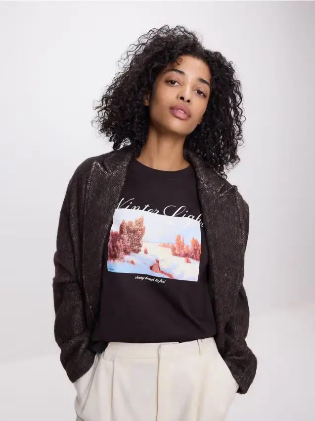 T-shirt in cotone stampato - marrone scuro