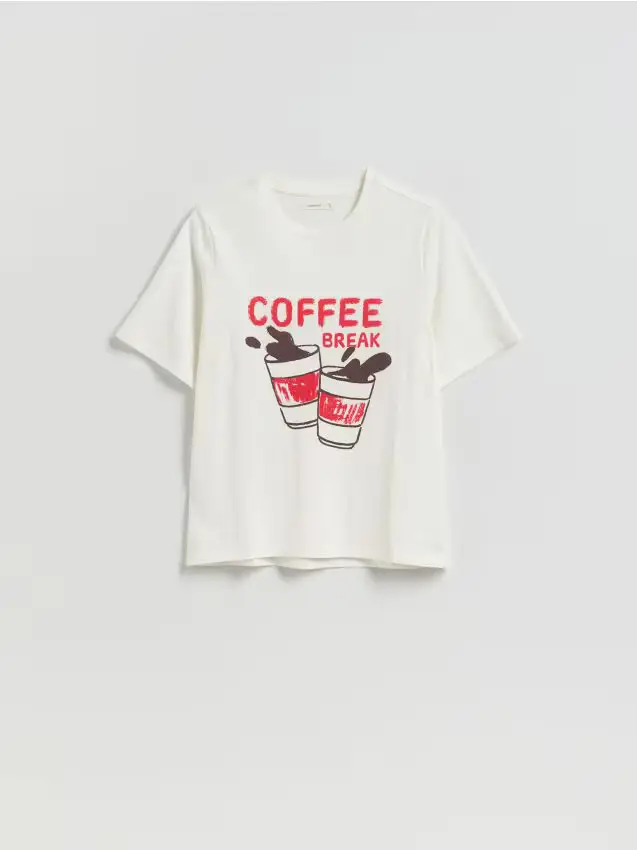 T-shirt in cotone stampato - panna