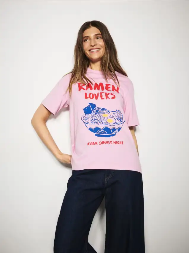 T-shirt in cotone stampato - rosa