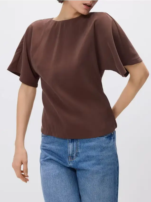 T-shirt in misto modal - marrone