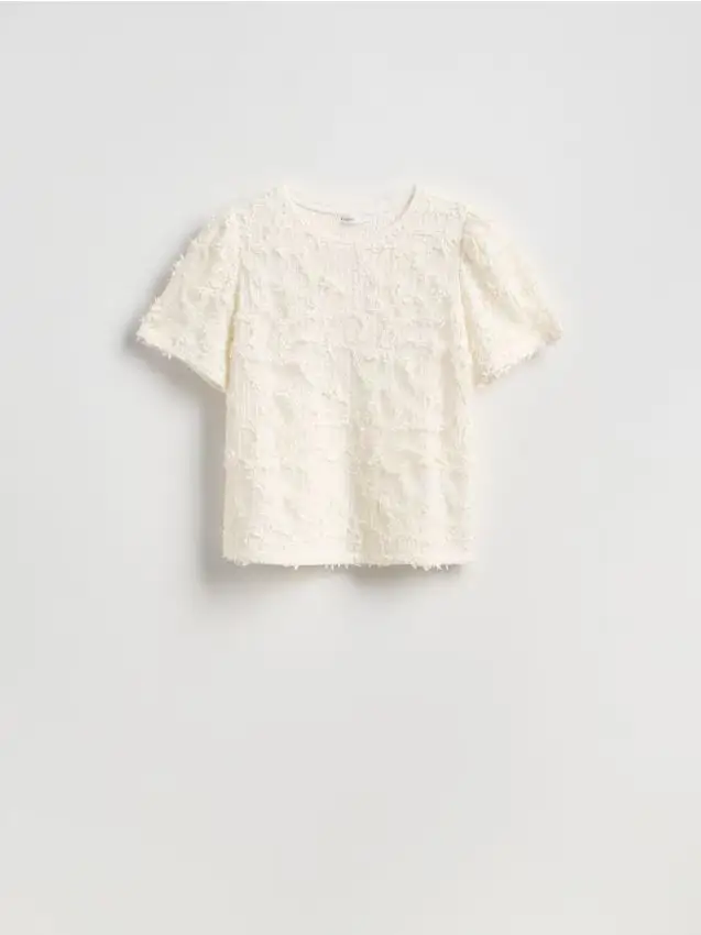 T-shirt in tessuto crespato - panna