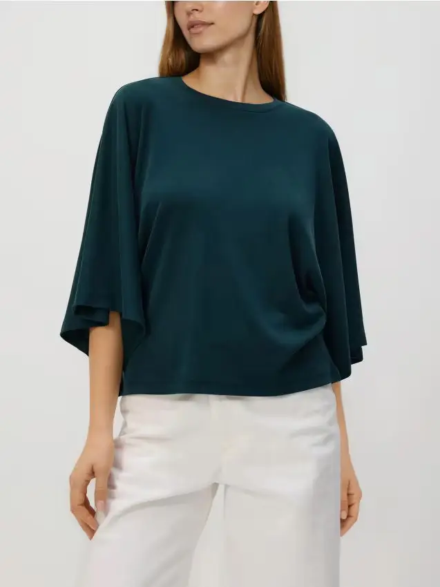 T-shirt kimono con viscosa - turchese scuro