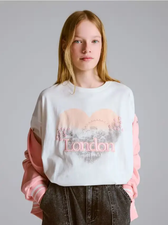 Reserved T-shirt loose con stampa - panna