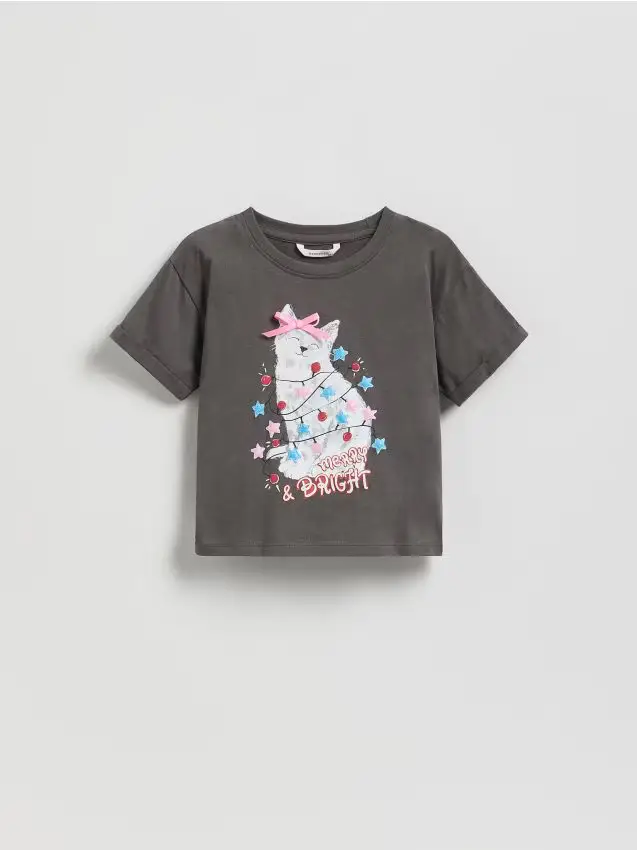 T-shirt natalizia con stampa - grigio scuro