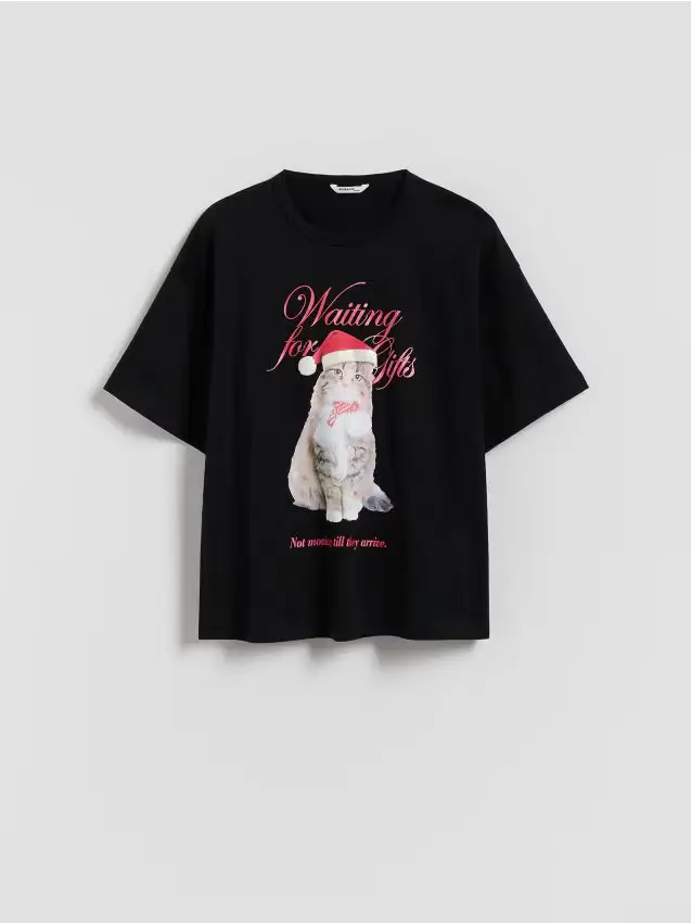 T-shirt natalizia con stampa - nero