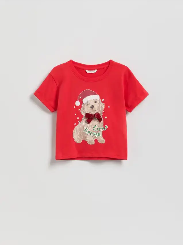 T-shirt natalizia con stampa - rosso piccante