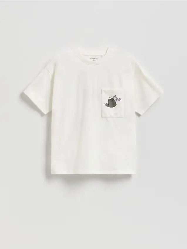 T-shirt Pusheen in cotone - panna