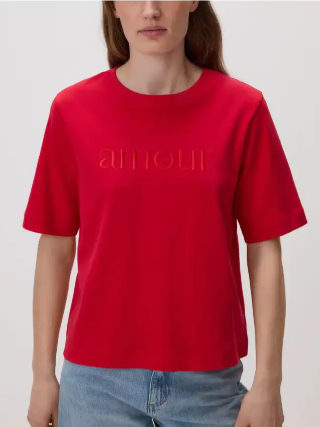 T-shirt regular fit con ricamo - rosso