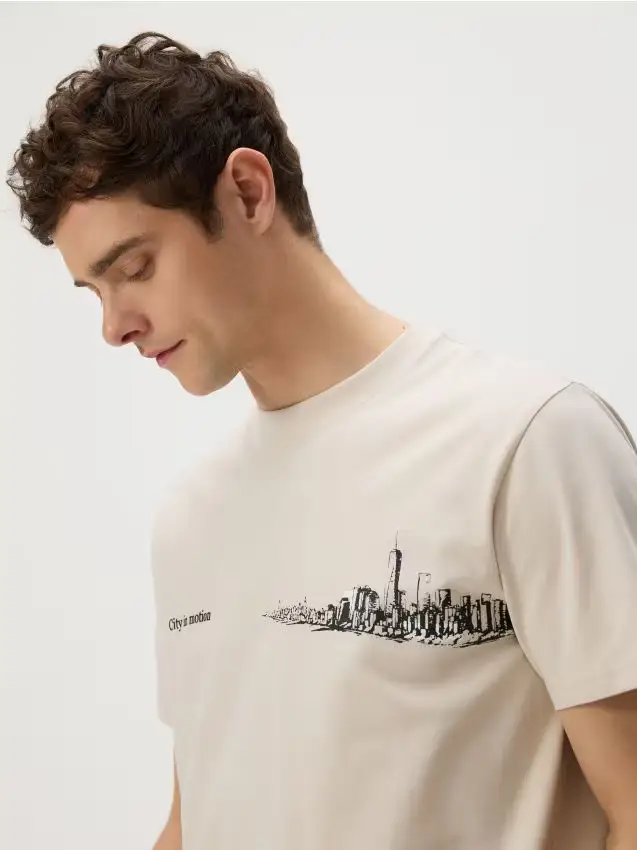 T-shirt regular fit con stampa - beige