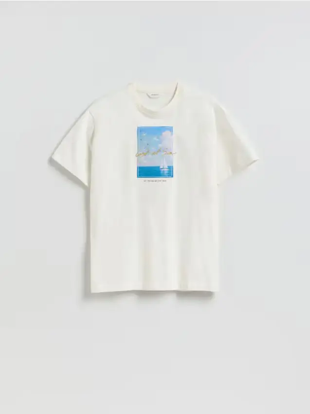 T-shirt regular fit con stampa - panna