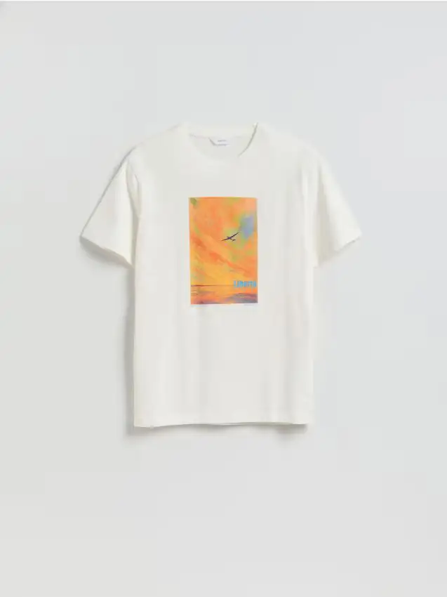 T-shirt regular fit con stampa - panna