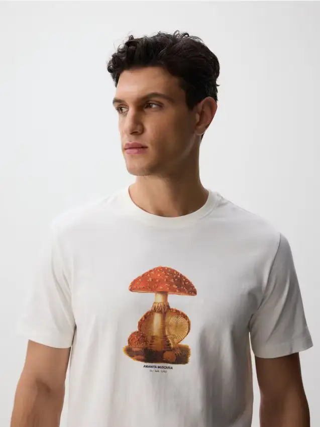 T-shirt regular fit con stampa - panna