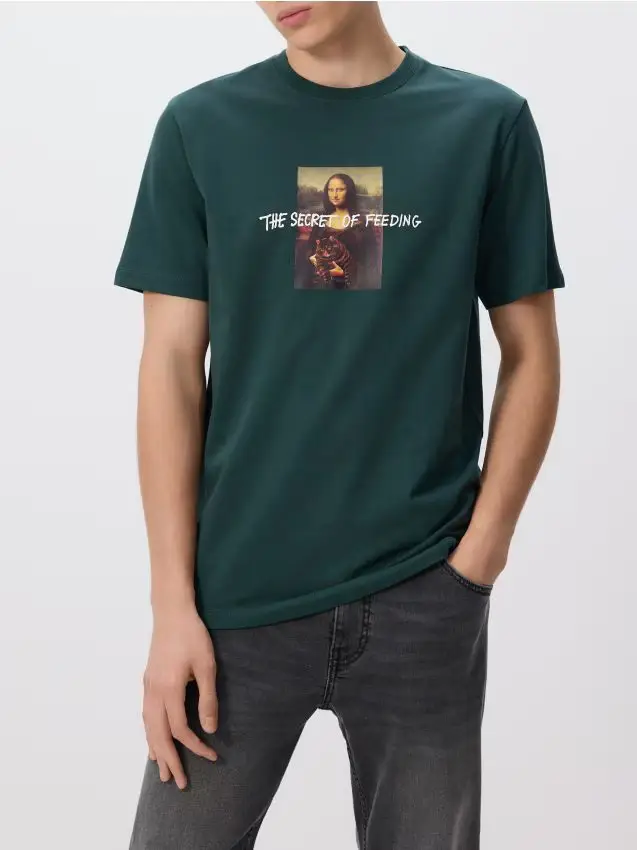 T-shirt regular fit con stampa - verde scuro