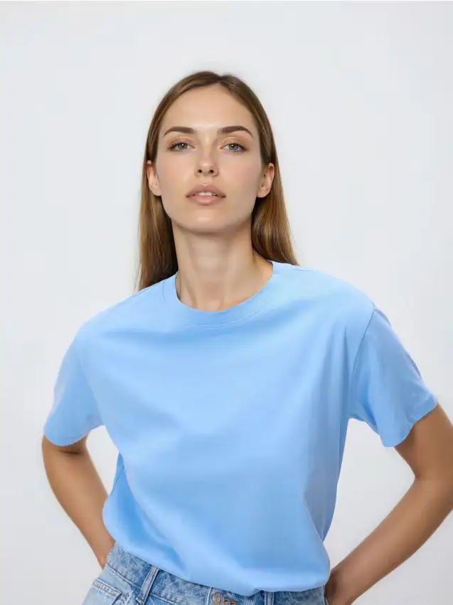 T-shirt regular fit in cotone - azzurro