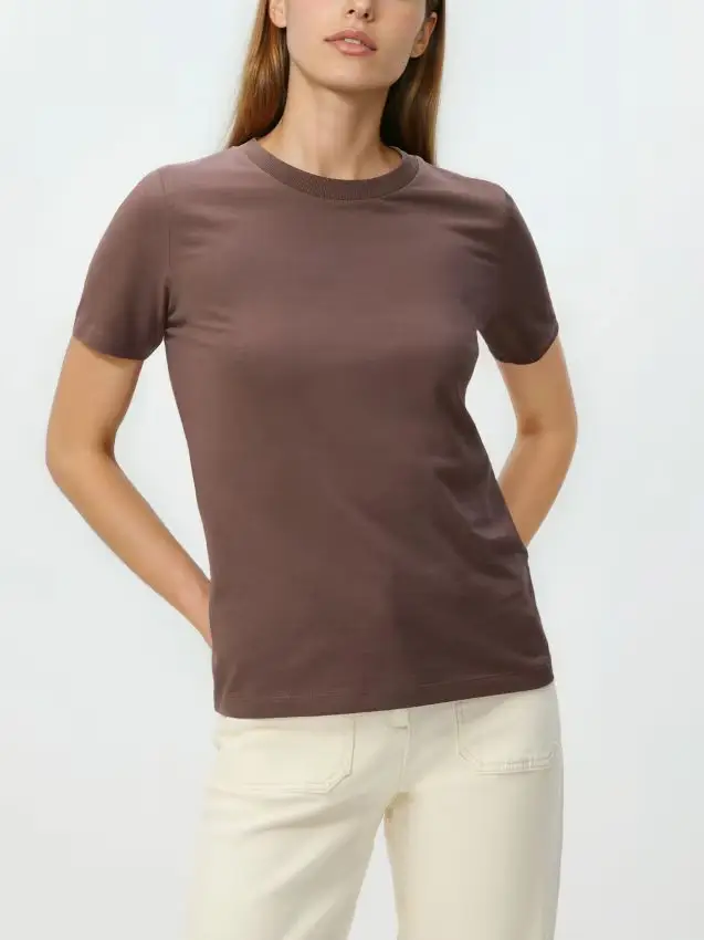 T-shirt regular fit in cotone - caffè